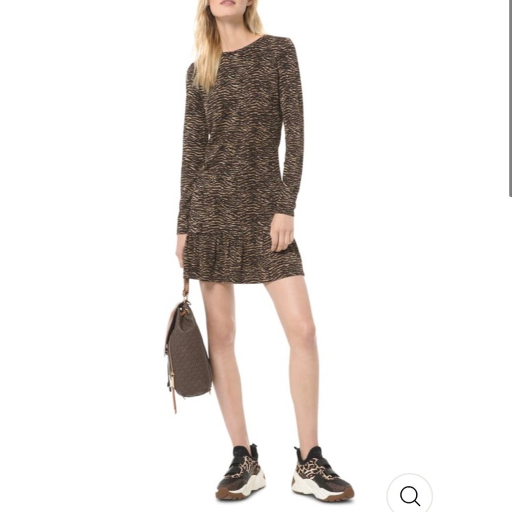 Michael Kors Animal Print Long Sleeve Fit + Flare Dress